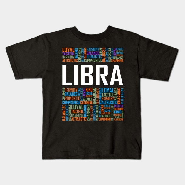 Libra Zodiac Words Kids T-Shirt by LetsBeginDesigns